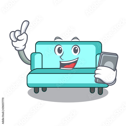 With Phone Sofa Character Cartoon Style Stock Image And Royalty