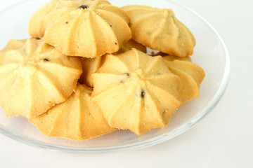 chocolate chip cookies biscuits on white bakcground