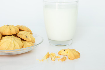 cookies and milk on white background
