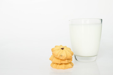 cookies and milk on white background