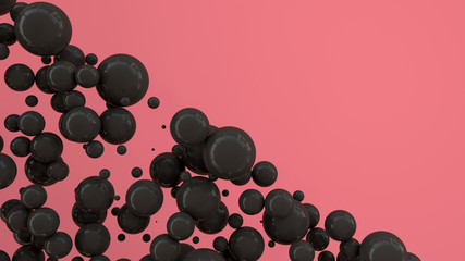 Black spheres of random size on red background