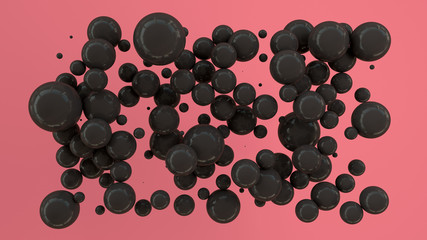 Black spheres of random size on red background
