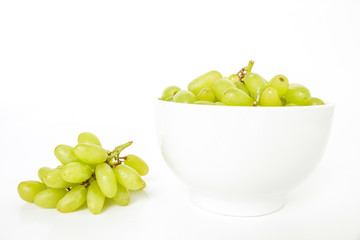 green grape in bowl diet fruit organic on white background