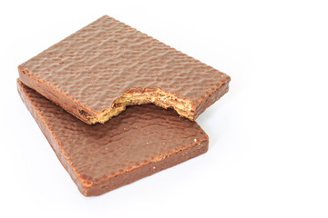 wafer chocolate dessert on white background