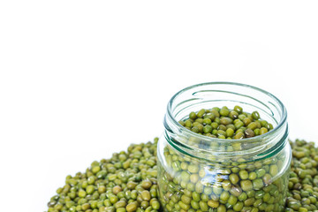 mung bean green in bottle glass on white background