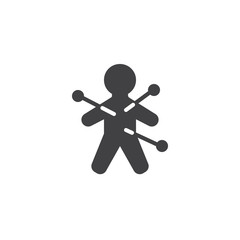 Voodoo doll with pins vector icon. filled flat sign for mobile concept and web design. Halloween simple solid icon. Symbol, logo illustration. Pixel perfect vector graphics
