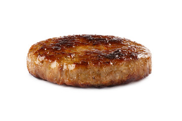 Large grilled burger meat cutlet, isolated on white background