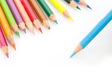 colored pencils drawing multicolored on white background