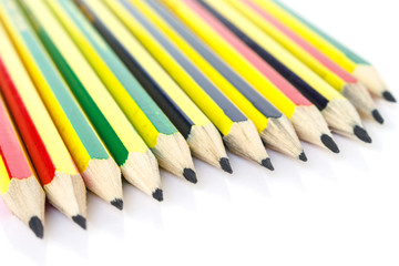 pencil black, blue, brown tool art on white background