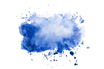 Abstract blue watercolor background, isolated on white paper - for design