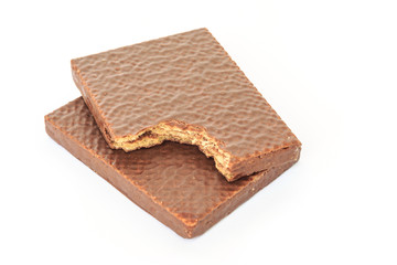 wafer chocolate dessert on white background