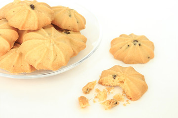 chocolate chip cookies biscuits on white bakcground