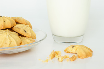 cookies and milk on white background