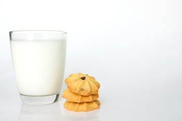 cookies and milk on white background