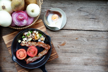 preparing cooking breakfast