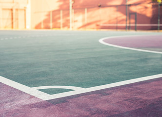 It's front view and low angle of a sports court in the sunset. A place to have a fun, competitions,...