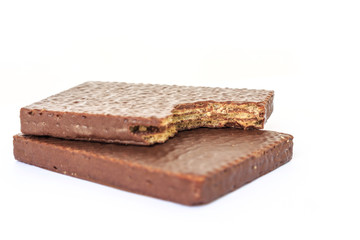 wafer chocolate dessert on white background