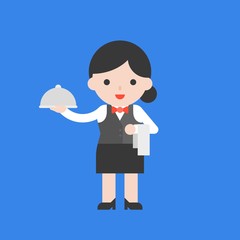 cute waitress chef character, professional set, flat design