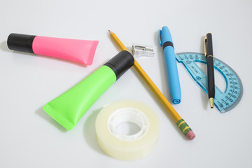 Set stationery products isoatedin a white background