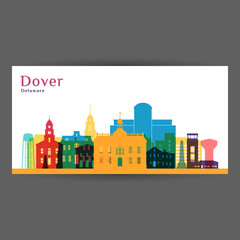 Dover city architecture silhouette. Colorful skyline. City flat design. Vector business card.