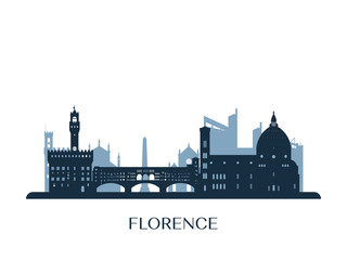 Florence skyline, monochrome silhouette. Vector illustration. - obrazy, fototapety, plakaty