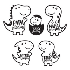 Cute dinosaur family cartoon character in black outlined vector illustration.