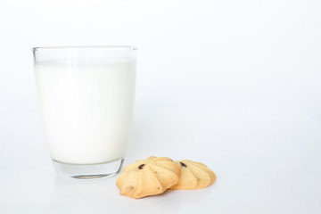cookies and milk on white background
