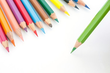 colored pencils drawing multicolored on white background