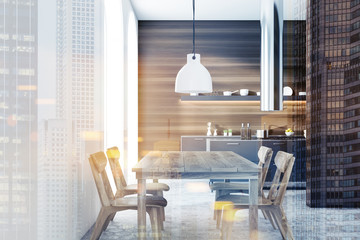 White and dark wooden kitchen interior double