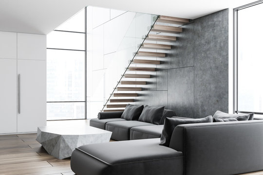 Concrete wall living room corner