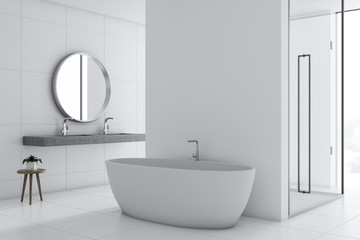 Fototapeta na wymiar White bathroom inteiror, tub and shower