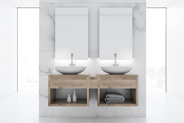 Fototapeta na wymiar Double sink in marble bathroom inteiror