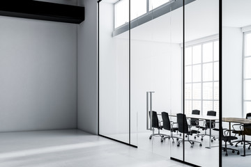 White meeting room interior, office lobby