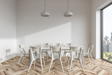 Panoramic white dining room interior