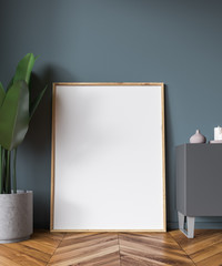 Fototapeta premium Vertical poster in empty gray room