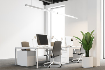 Fototapeta premium Modern white wall office work space corner