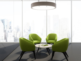 Bright green armchairs loft office waiting room
