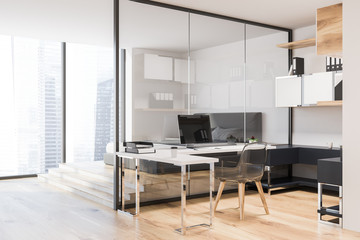 Bedroom and home office panoramic interior