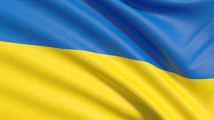 The flag of Ukraine. Waved highly detailed fabric texture.