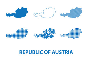map of Republic of Austria - vector set of silhouettes in different patterns