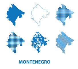 map of Montenegro - vector set of silhouettes in different patterns