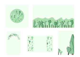 Set of green trees composition for social media design. Vector illustration.