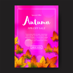 Leaves autumn fall season sale offer poster template. vector illustration