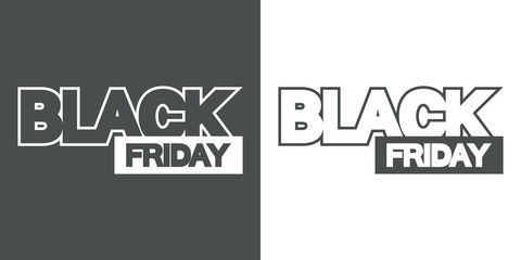 Icono plano BLACK lineal y FRIDAY en rectángulo en gris y blanco