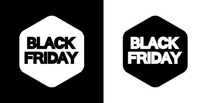 Icono plano BLACK FRIDAY en hexagono en negro y blanco