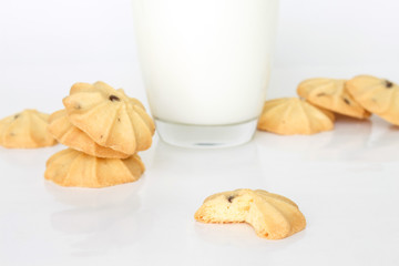 cookies and milk on white background
