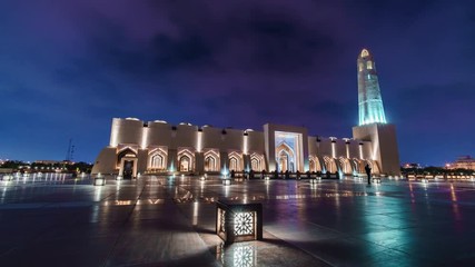 Doha, Qatar, 25 January 2016 - Qatar Grand Mosque time lapse with clouds passing through the sky.