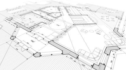 Architecture design: blueprint plan - illustration of a plan modern residential building / technology, industry, business concept illustration: real estate, building, construction, architecture