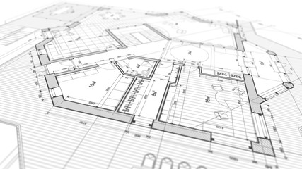 Architecture design: blueprint plan - illustration of a plan modern residential building / technology, industry, business concept illustration: real estate, building, construction, architecture