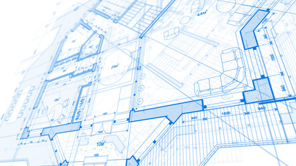 Architecture design: blueprint plan - illustration of a plan modern residential building / technology, industry, business concept illustration: real estate, building, construction, architecture